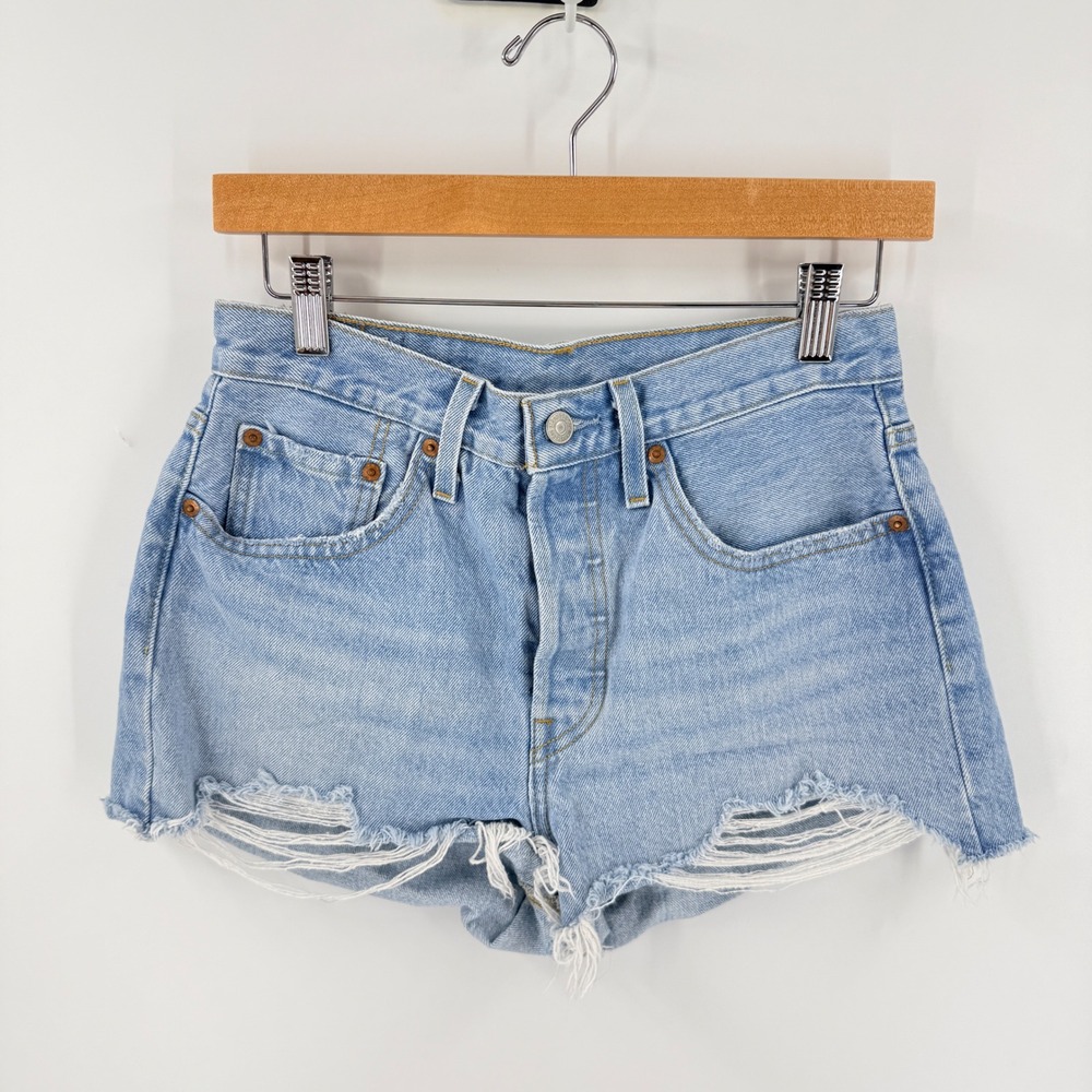 Levi's 501 Original Cutoff Denim Shorts Light Wash 27 Distressed High Rise